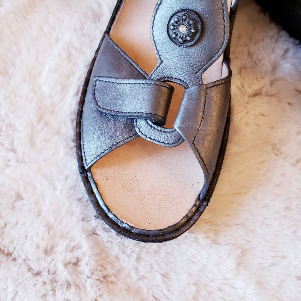 FINN COMFORT Adana Pewter Corten Leather T Strap Sling Silver Sandal Women US9.5 - Picture 5 of 16